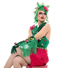Lola Blades In Green Floral Couture Lola Blades wearing a green floral couture outfit with matching hair and gloves.